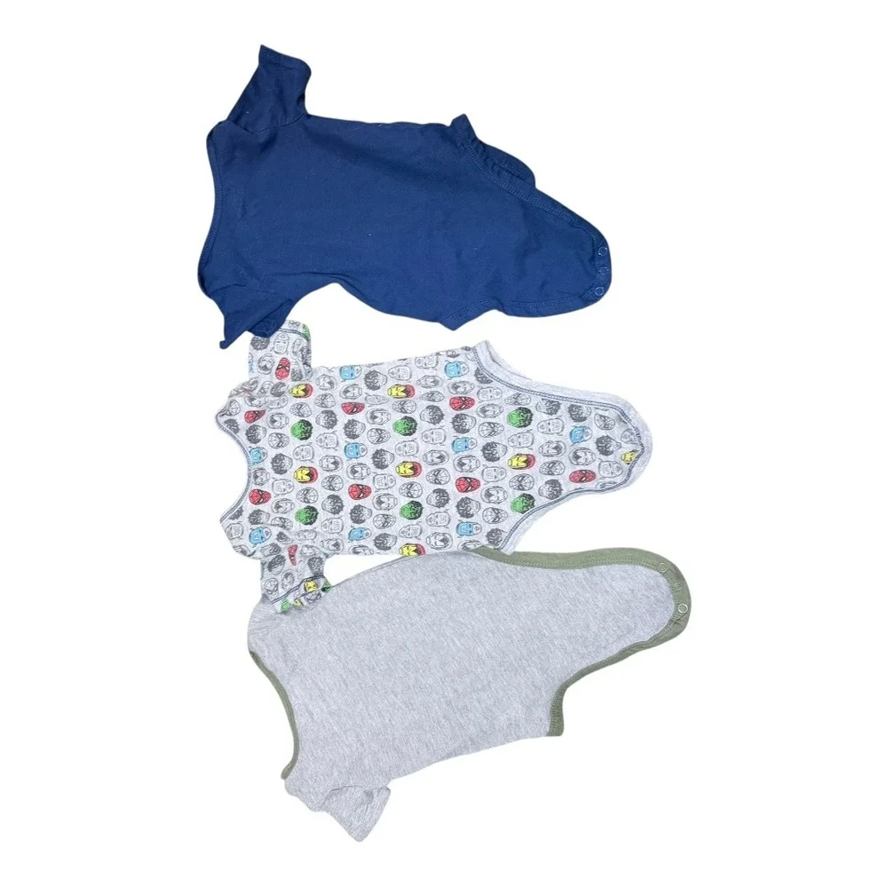 Marvel Star Wars Bodysuit Kids 12M Grogu‎ Captain America Avengers 3PK Gray Blue